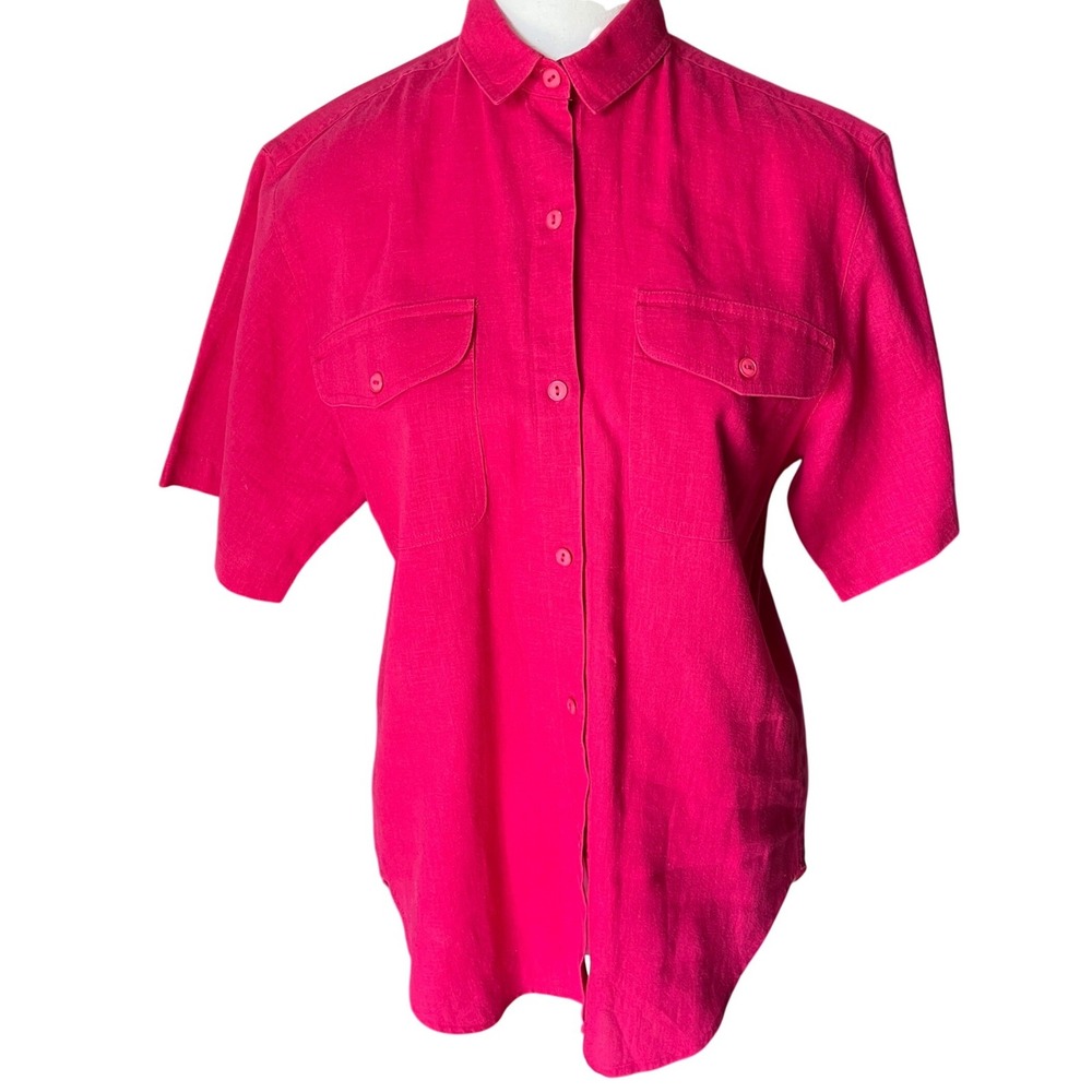 Vintage David Brooks Pink Cotton Linen Short Sleeve‎ Button Down Shirt Womens 6